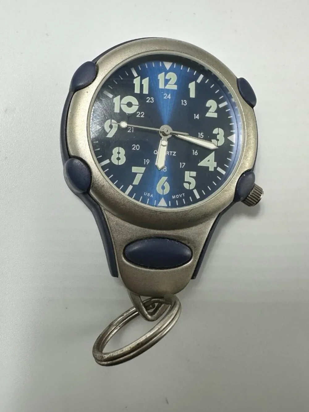 Puritan Carabiner Key Ring Watch Mens 44mm Blue Dial Silver Tone New Battery